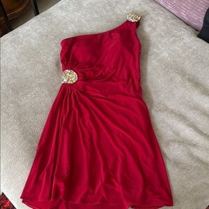 Hailey Logan Red One-Shoulder Dress with Embellishments